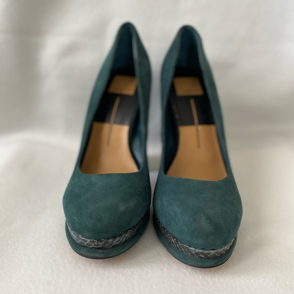 Dolce Vita Size 8 1/2 Green Suede Lizard inspired Trim Platform Heeled Pumps - Picture 6 of 14